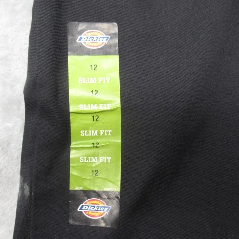 Dickies Pants Boys 12‎ Black Flex Slim Straight Flat Front Khaki Zip 26x26 NEW